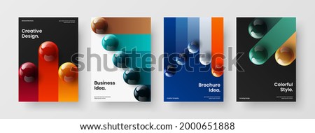 Unique annual report design vector layout bundle. Original realistic balls journal cover template collection.