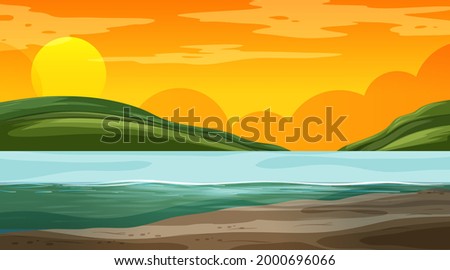 Blank nature landscape at sunset time scene with mountain background illustration