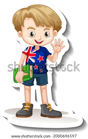 A sticker template with a boy wearing American flag t-shirt cartoon character illustration