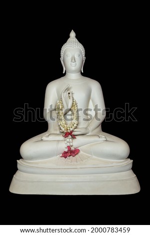 White buddha holding flowers isolated.
