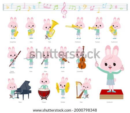 A set of rabbit girl on classical music performances.It's vector art so it's easy to edit.