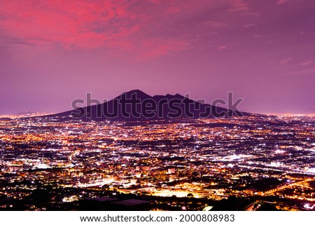 The night view of Pompeii volcano in Italy. Volcanic Night View