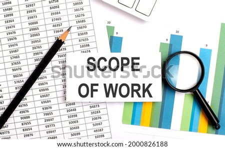 SCOPE OF WORK text on white card on the chart background