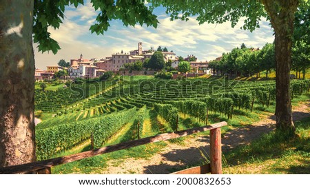 Neive village and Langhe vineyards, Unesco Site, Piedmont, Northern Italy Europe. High quality photo Royalty-Free Stock Photo #2000832653