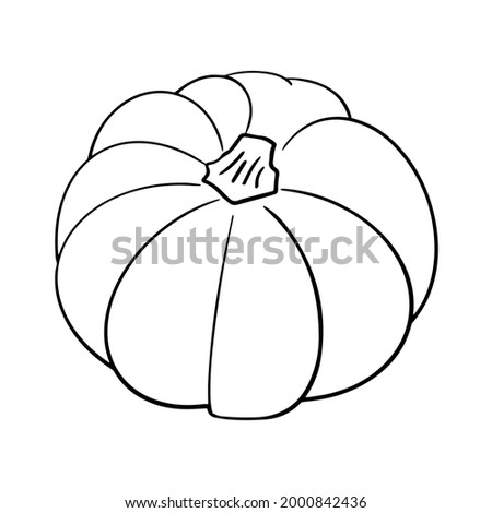 Pumpkin vector illustration in black outline isolated on white background. Simple hand drawn sketch autumn harvest decorative design element vegetable silhouette. 
