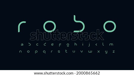 Future font alphabet. Minimal lowercase letters. Smart space typographic design for technology IT conpany logo, digital robot display graphic, innovation science text. Isolated vector typeset Royalty-Free Stock Photo #2000865662