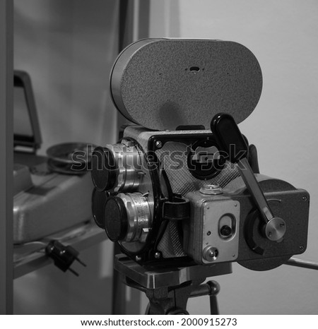 vintage Movie camera on a tripod. Retro Video Movie Camera 