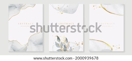Abstract art background vector. Luxury invitation card background with golden line art flower and botanical leaves, Organic shapes, Watercolor. Vector invite design for wedding and vip cover template. Royalty-Free Stock Photo #2000939678