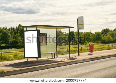 Bus Stop on Village with City Light Poster Mock-Up Template Design on Day