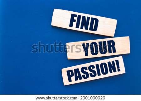 Find your passion! words on wooden blocks on blue background. 
