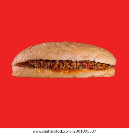 Dener with meat on red background