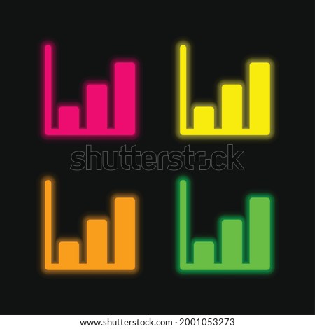 Bars Chart four color glowing neon vector icon