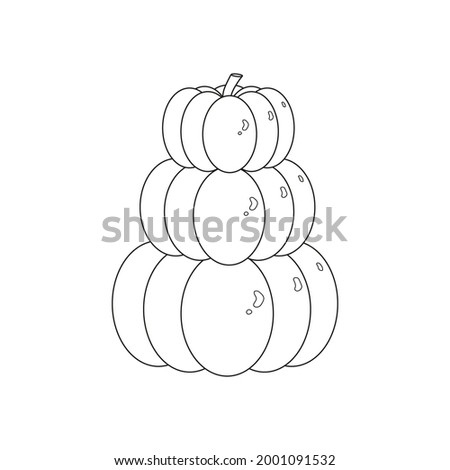 Pumpkins stacked in a pile. Three pumpkins made up one on top of the other. A symbol of a harvest, a holiday, a Halloween. Black and white outline