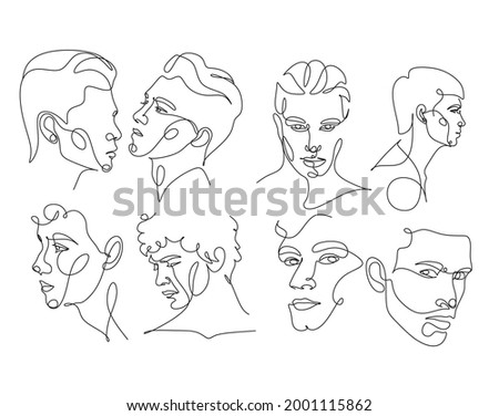 Men line art vector. Continuous one line drawing of man portrait. Hairstyle. Fashionable men's style.