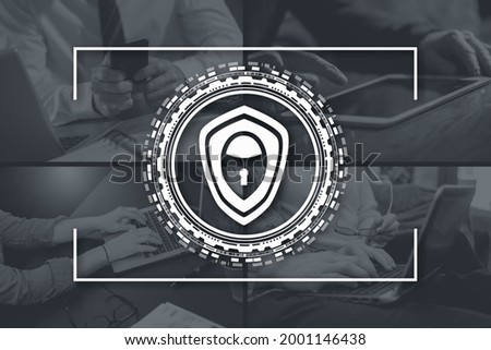 Cybersecurity concept illustrated by pictures on background