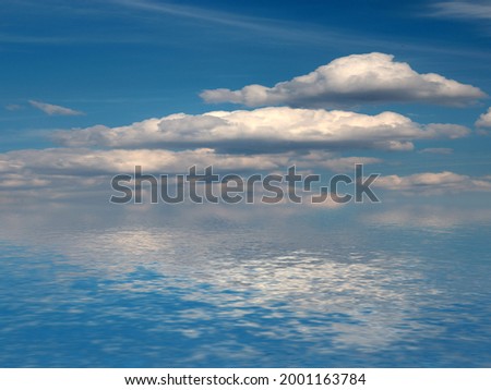 reflection of sunny cloudy sky in calm sea surface