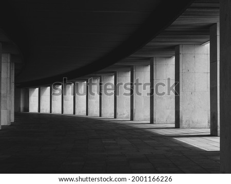 road under the roof, light and shadow - black and white photo