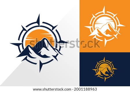 Mountain Compass Adventure Logo Design, Brand Identity Logos Designs Vector Illustration Template