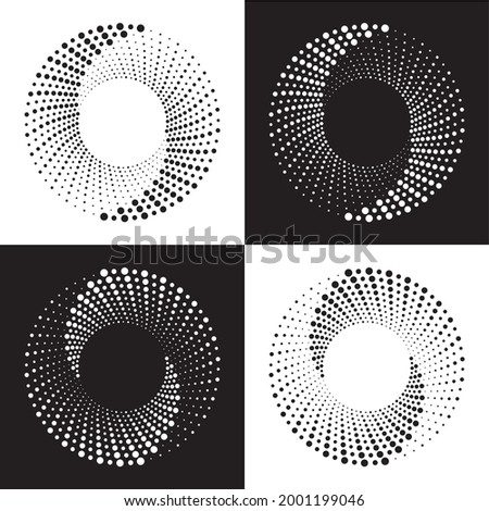 Halftone circular round logo set. Circle dots isolated on the white background. Halftone circle dots texture, pattern, object, texture. Vector design element for various purposes.
