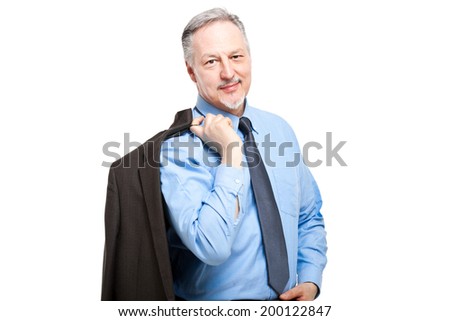 Senior businessman holding his jacket on the shoulder