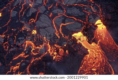 Eruption volcano hot lava top view texture Royalty-Free Stock Photo #2001229901