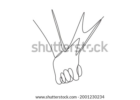 Continuous one line drawing two hands holding each other. Sign or symbol of love, relationship, couple, marriage. Communication with hand gestures. Single line draw design vector graphic illustration