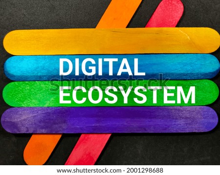 Colorful wooden stick with text DIGITAL ECOSYSTEM on black background.