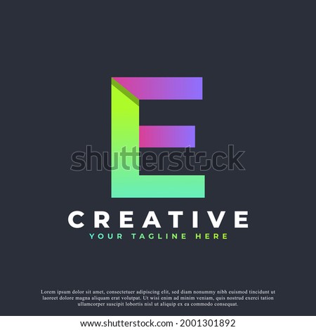 Creative Initial Letter E Logo. Green and Purple Geometric Shape. Usable for Business and Branding Logos. Flat Vector Logo Design Template Element.