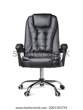 Front view of Genuine Leather office chair for Executive Officer, isolated on white background. Royalty-Free Stock Photo #2001303743