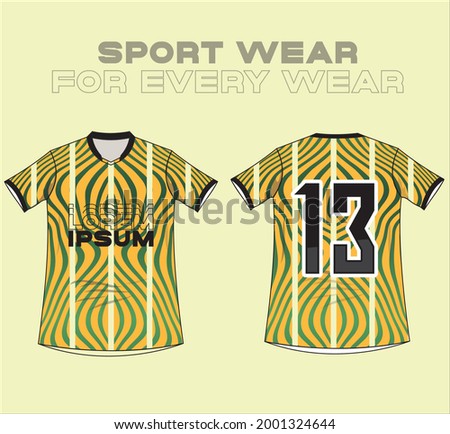abstract yellow Fabric textile pattern design for soccer jersey football, e-sport or sport uniform. sumblimation pattern ready to print. Front and back view t-shirt mockup template design.