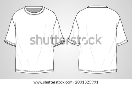 T-shirt technical Sketch fashion Flat Template With Round neckline, elbow sleeves, oversized, tunic length Cotton jersey. Vector illustration basic apparel design. easy editable and customizable. Royalty-Free Stock Photo #2001325991