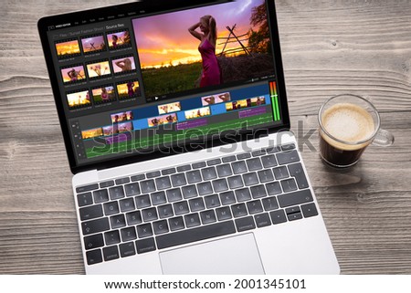 Sample video editor app on laptop computer
