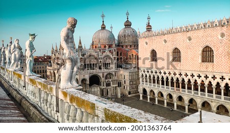View of the Palace of San Marco from the roof of the Library of Venice, Venice. Italy. Royalty-Free Stock Photo #2001363764