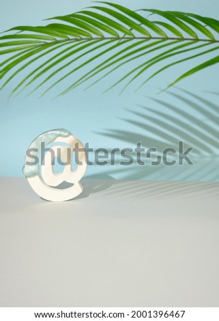 sign at for mail in a summer palm shadow lights.grey blue background minimal concept modern idea