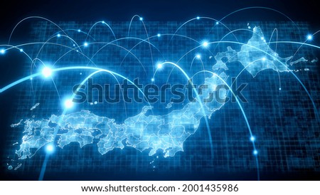 Communication network of Japan concept. Map of Japan. Business strategy. GUI (Graphical User Interface). Royalty-Free Stock Photo #2001435986