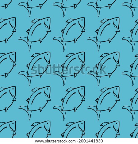 Seamless vector pattern with fish. Doodle vector with fish icons on blue background. Vintage fish pattern