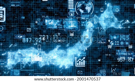 Communication network of Japan concept. Map of Japan. Business strategy. GUI (Graphical User Interface). Royalty-Free Stock Photo #2001470537