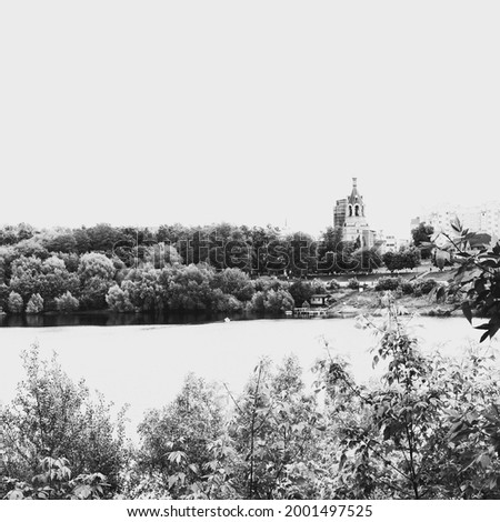 Old fashioned photo of the lake and church