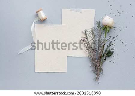 Romantic lavender mock up. Wedding invitation card.