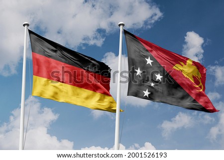 3D illustration, Germany and Papua New Guinea alliance and meeting, cooperation of states.