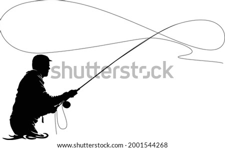 Fly fisherman fishing. clip art black fishing on white background - Vector