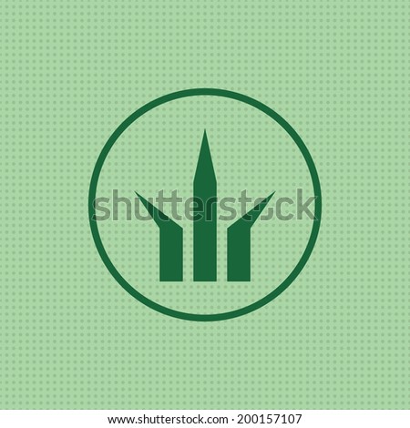Abstract minimal icon, with seamless dots pattern. Three peaks sign. Simple green symbol, with endless background. Easy to edit. Vector illustration - EPS10.