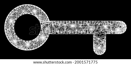 Glare network key frame with flash nodes. Illuminated vector frame created from key icon and crossed white lines. Sparkle carcass mesh key, on a black backgound.