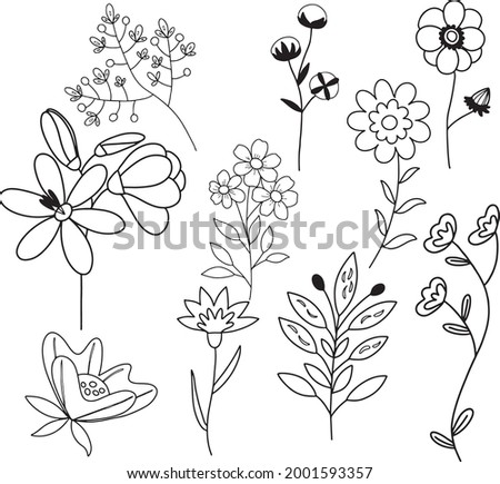 Clip art black and white vector flower illustration on a white background.