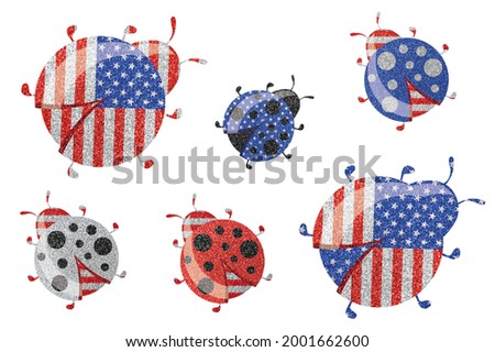 Patriotic ladybug in colors of USA flag. Clip art on white background