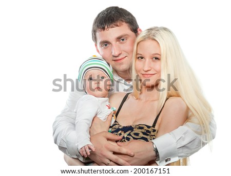 Portrait of happy family with little child  isolated on white background