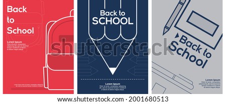 Back to School. Set of 3 simple Background Vector Illustration Flat Style. Suitable for poster, cover, web, social banner, or flyer. Royalty-Free Stock Photo #2001680513