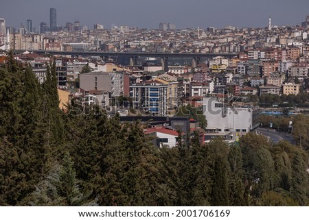 Panorama aerial view of the city of Istanbul, Bosphorus and Golden Horn, on a summer day.