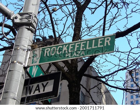 Rockefeller Plaza street sign in New York City
