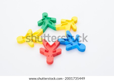 Rainbow, colourfull people concept. High resolution photo for graphic design. Different race, different skin colour concept, plastic people statuettes.